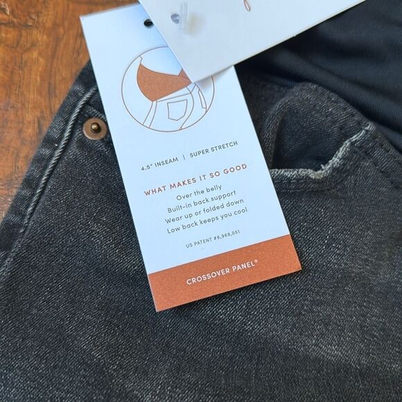 NWT Isabel Maternity Size 14 Midi Short Denim Black Jean Shorts Crossover Panel - Picture 4 of 6